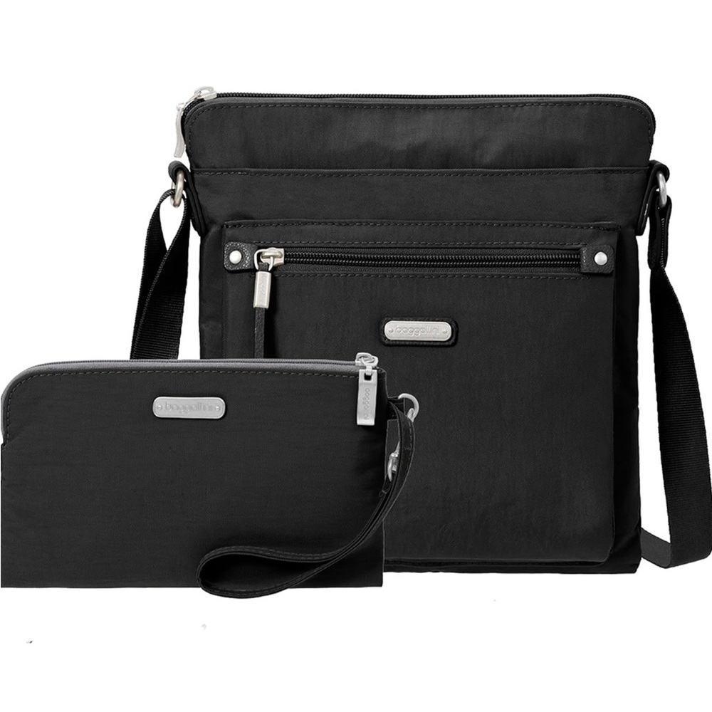Baggallini Go Bagg Black Crossbody with RFID Wristlet NWT